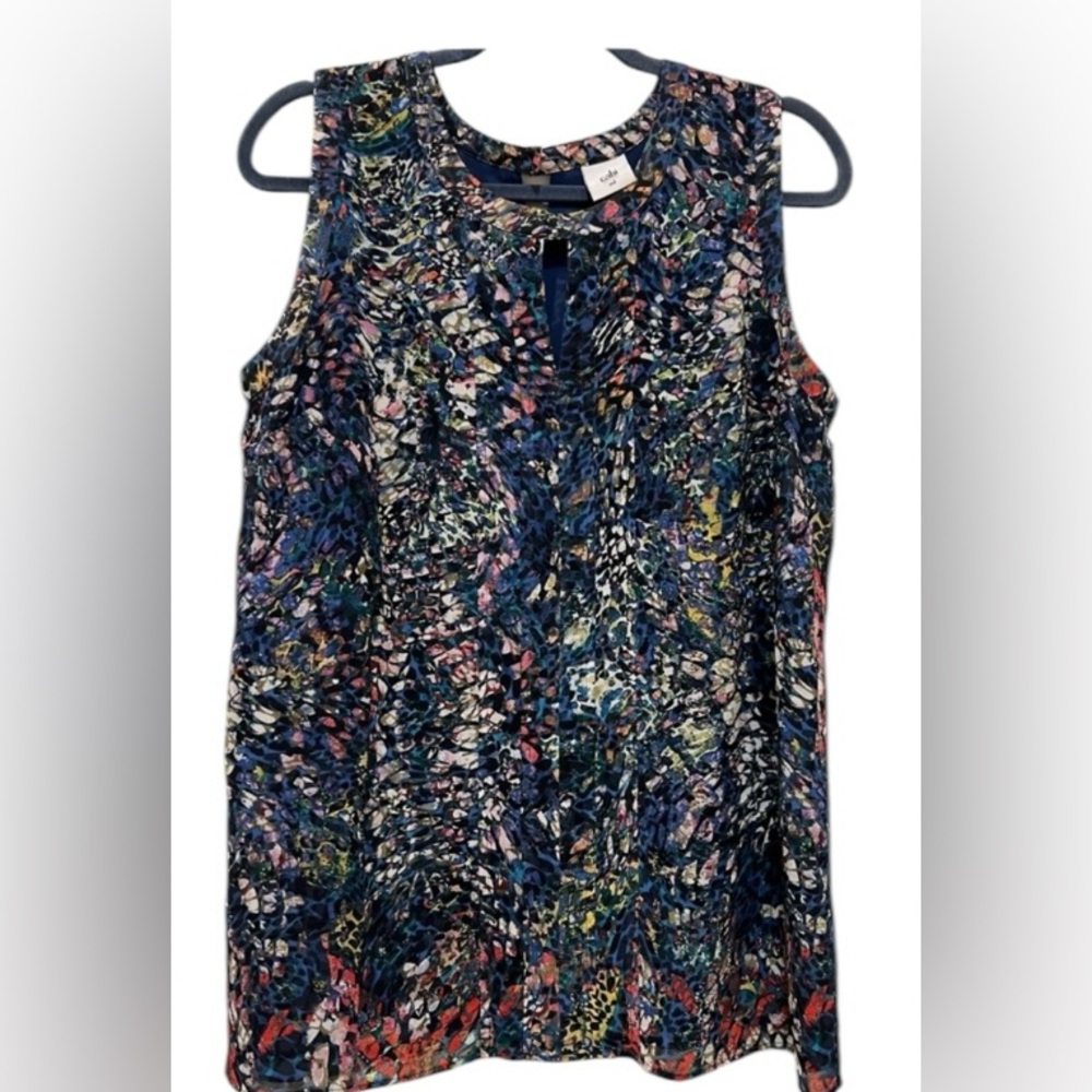 Cabi women’s Medium sleeveless stained glass blue multicolored lined blouse